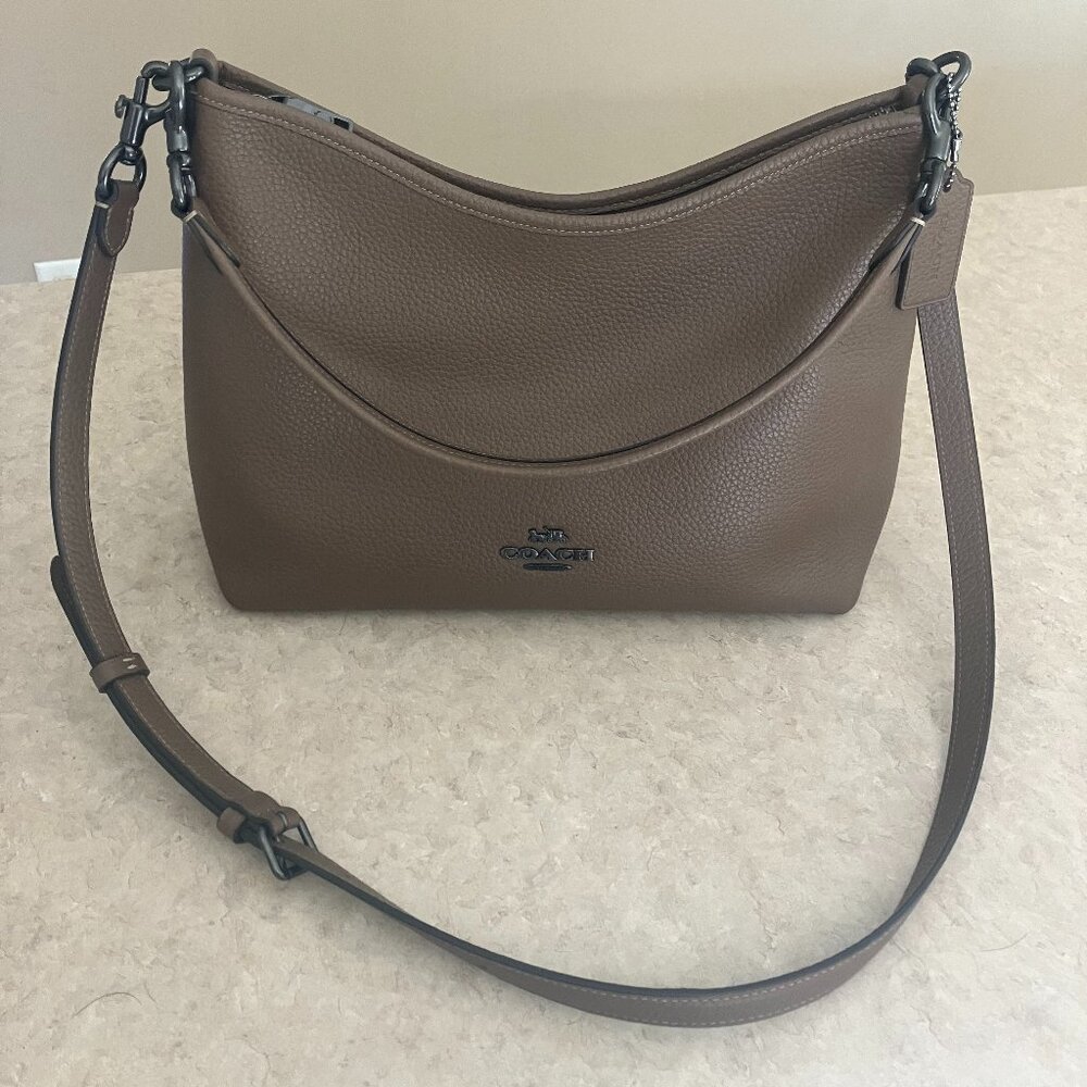 Coach Laurel Dk Stone Pebbled Leather Shoulder Bag